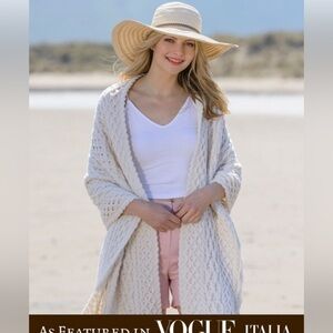 NEW-Long Shawl Wrap Poncho With Pockets with Fringe | Made in Ireland (One Size)